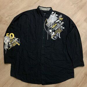 Y2K G-Unit Clothing Co Hip Hop Black Button Up Shirt 50 Cent Men's 2XL Cyber